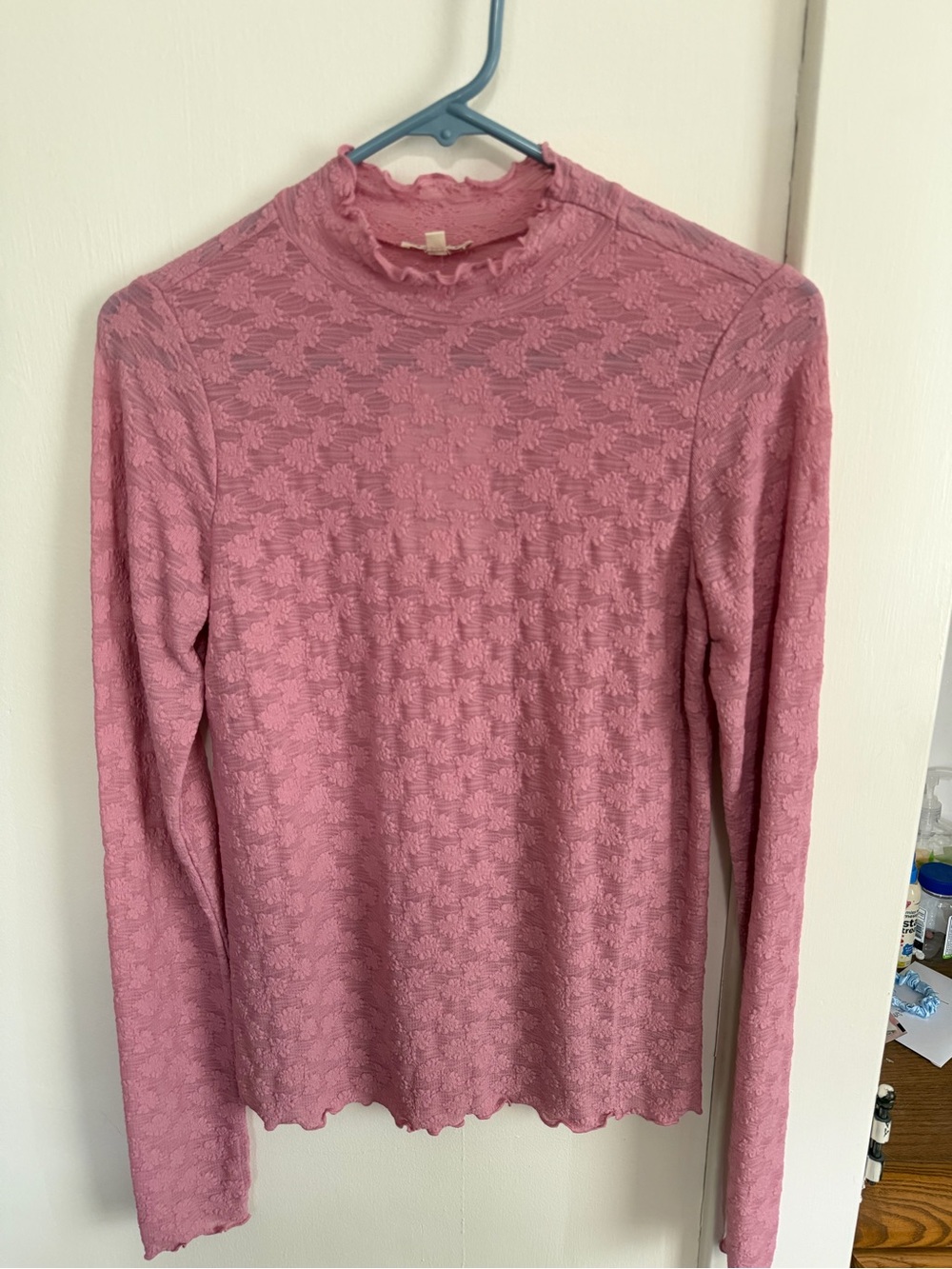 Women’s Pink Textured Long-Sleeve Top